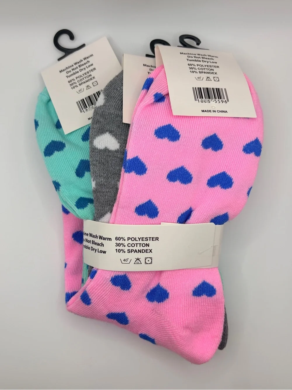 Fashion Socks Women’s Heart Pattern Crew Socks - Pink, Gray, Aqua